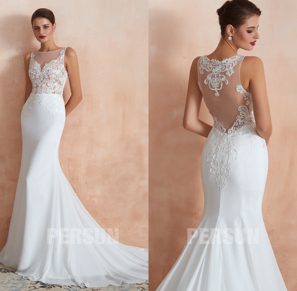 robe mariée sirène haut transparent appliqué de guipure